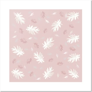 Palms Pattern pink white leaves, tropical , fall TeePublic Posters and Art